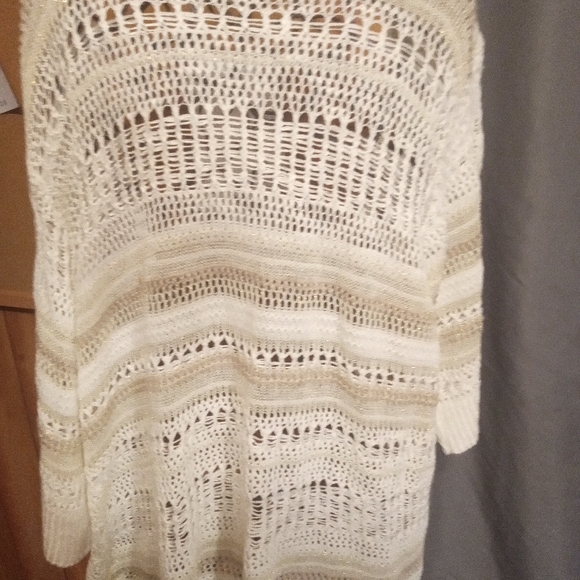 Ruby Rd crochet gold threading cardigan with fringe detailing - Picture 2 of 3